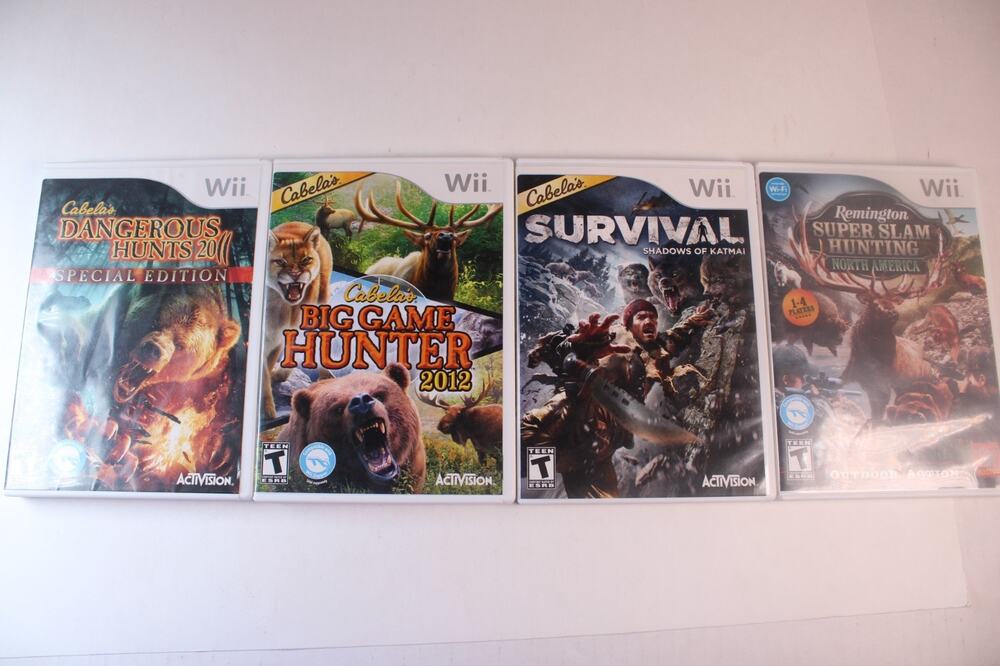 4 game lot: Cabela's Games + Remington + Survival games (Nintendo Wii) tested